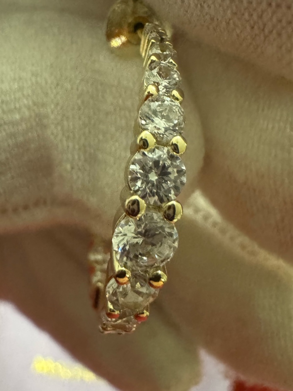 Gold Graduated Diamondette Hoop Earrings 1” - Picture 12 of 15